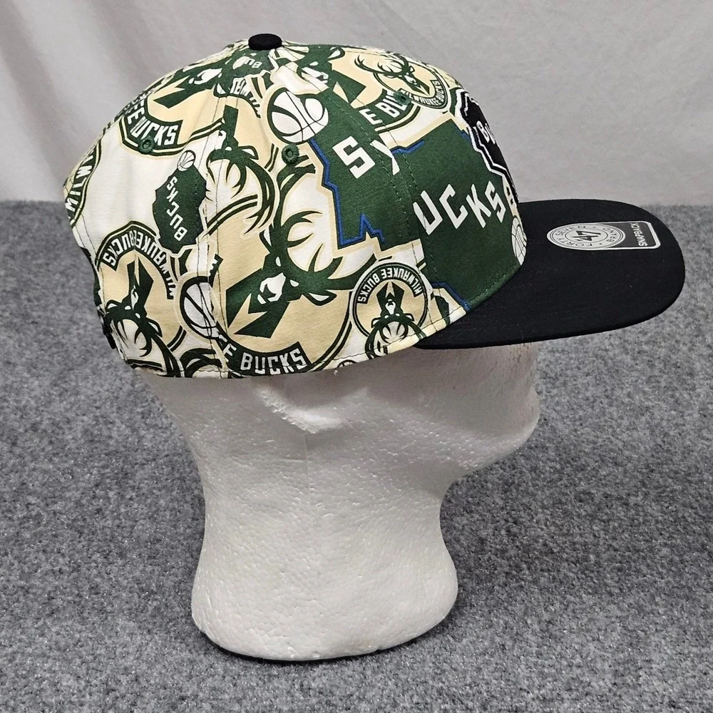 Milwaukee Bucks Hat Snapback Green AOP Wisconsin NBA 47 Brand Cap Basketball